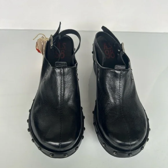 A. S. 98 PUKE Black Leather Platform Clogs with Studded bottom size 38 - Picture 6 of 6